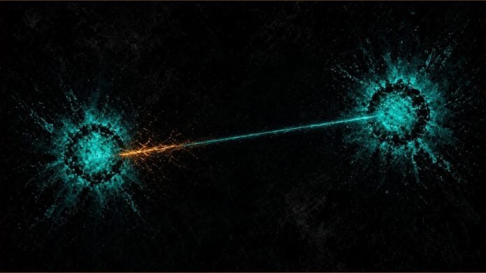 TeamViewer Vulnerability: Update to Version 15.83 Now | TSN Illustration of TeamViewer vulnerability concept in teal and amber: two teal light nodes joined by a thin beam, with an amber fracture running back into the left node.