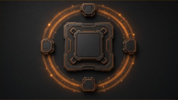 Illustration of a training loop circling a central chip with adapter modules.