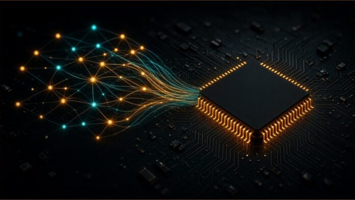 TorchNeuron: Native PyTorch for Trainium | TSN Illustration of a computation graph wiring into a silicon chip.