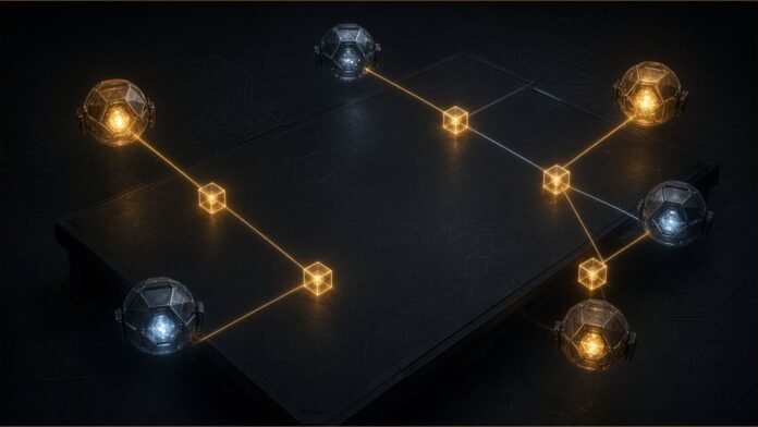 Town Raises $108M Series B at $1B Valuation | TSN Illustration of glowing assistant orbs passing task cubes across a shared table.