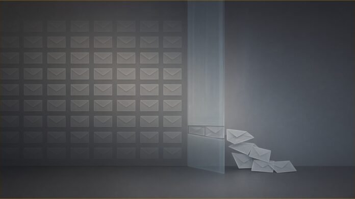 Treasure Factory Hack Exposes 746,277 Email Addresses | TSN Illustration of rows of blank envelope shapes in a grey grid, with a few slipping out through a gap in a translucent wall