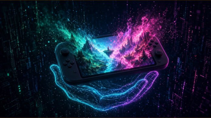 Microsoft Unveils the $49.99 Xbox Nano Controller Tiny wireframe game controller glowing inside the outline of a jacket pocket, wireless arcs radiating
